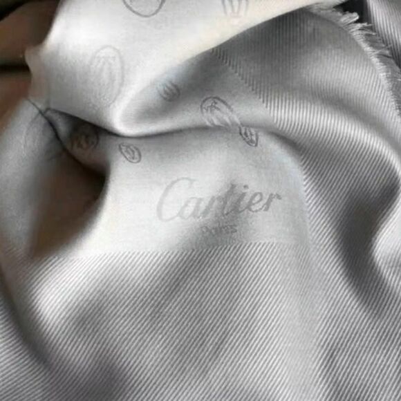 Cartier Silk Blue/Gray Vintage Scarf Size 52x55 - Picture 1 of 6